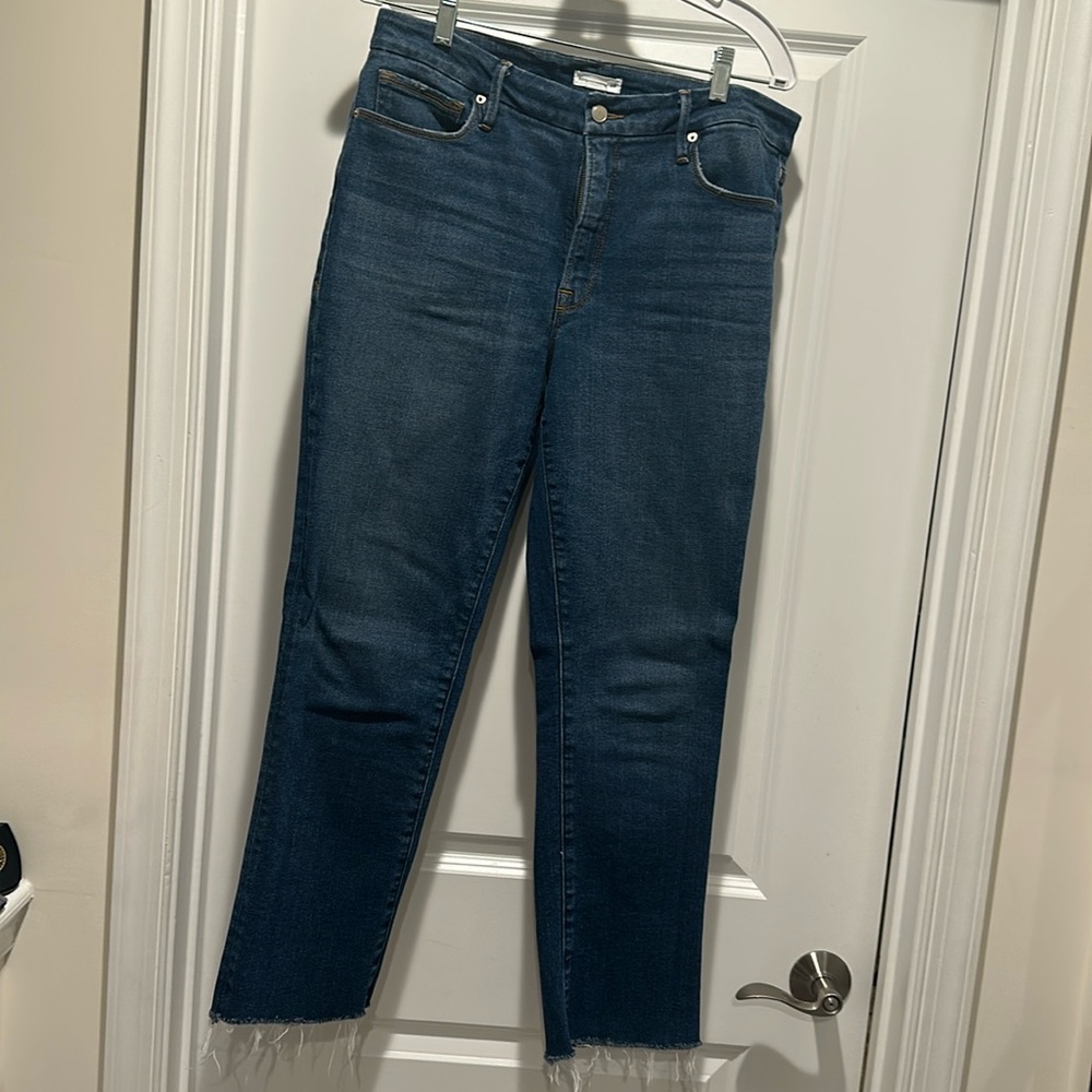 Good American Straight Leg Raw Hem Jeans